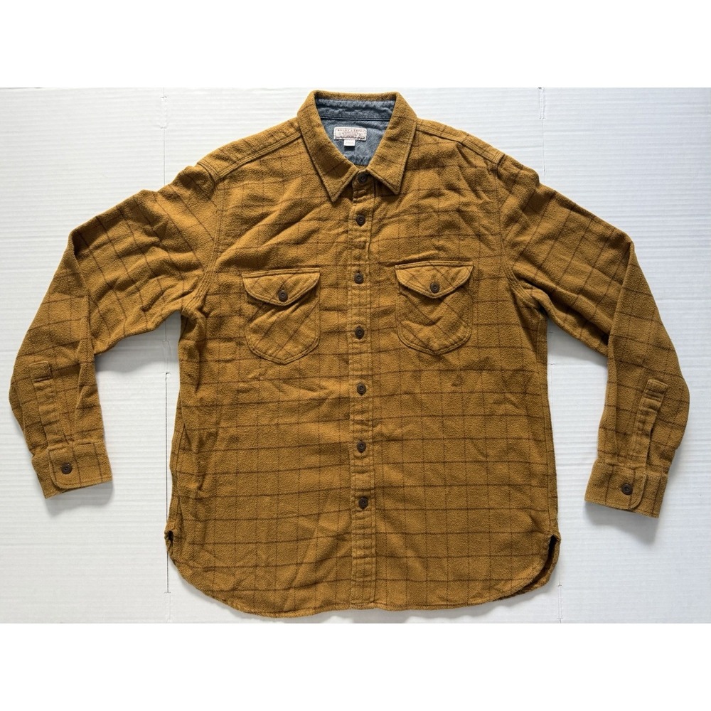 Wallace & Barnes Heavyweight Flannel Shirt Men's XL Plaid Yellow Brown Workshirt